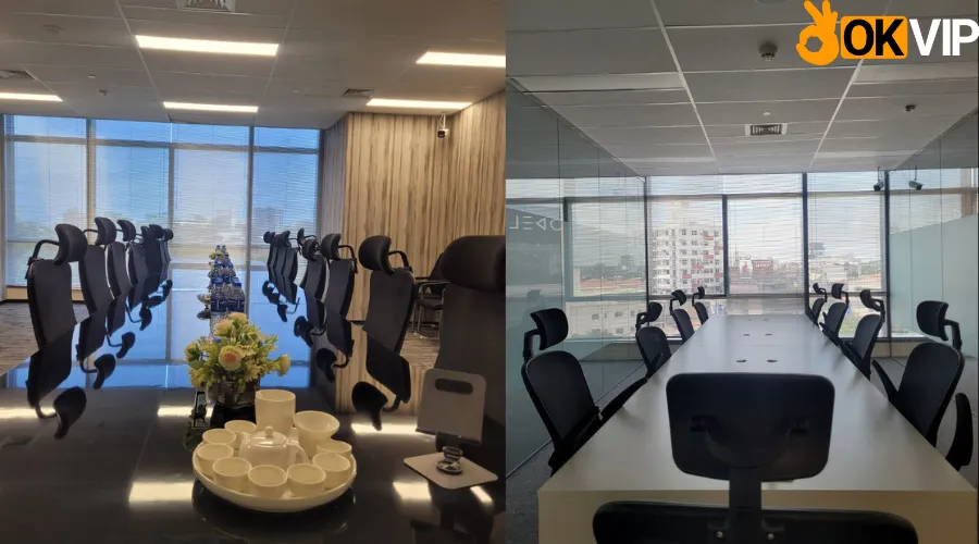 Ảnh: phòng họp lớn, phòng họp kính riêng biệt, ghế ngồi cao cấp